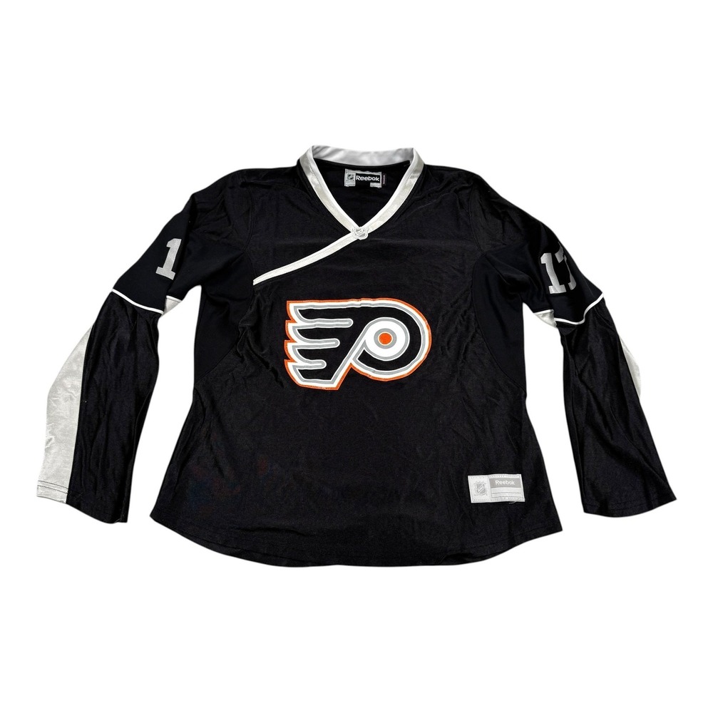 Philadelphia Flyers Jersey Womens Large Black NHL Hockey Jeff Carter 17 Reebok